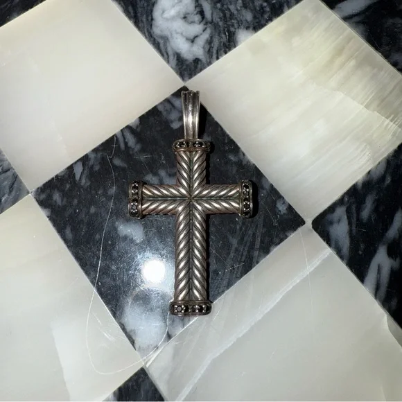 Authentic Sterling Silver and Black Diamond Cross Pendant ONLY - Picture 3 of 10